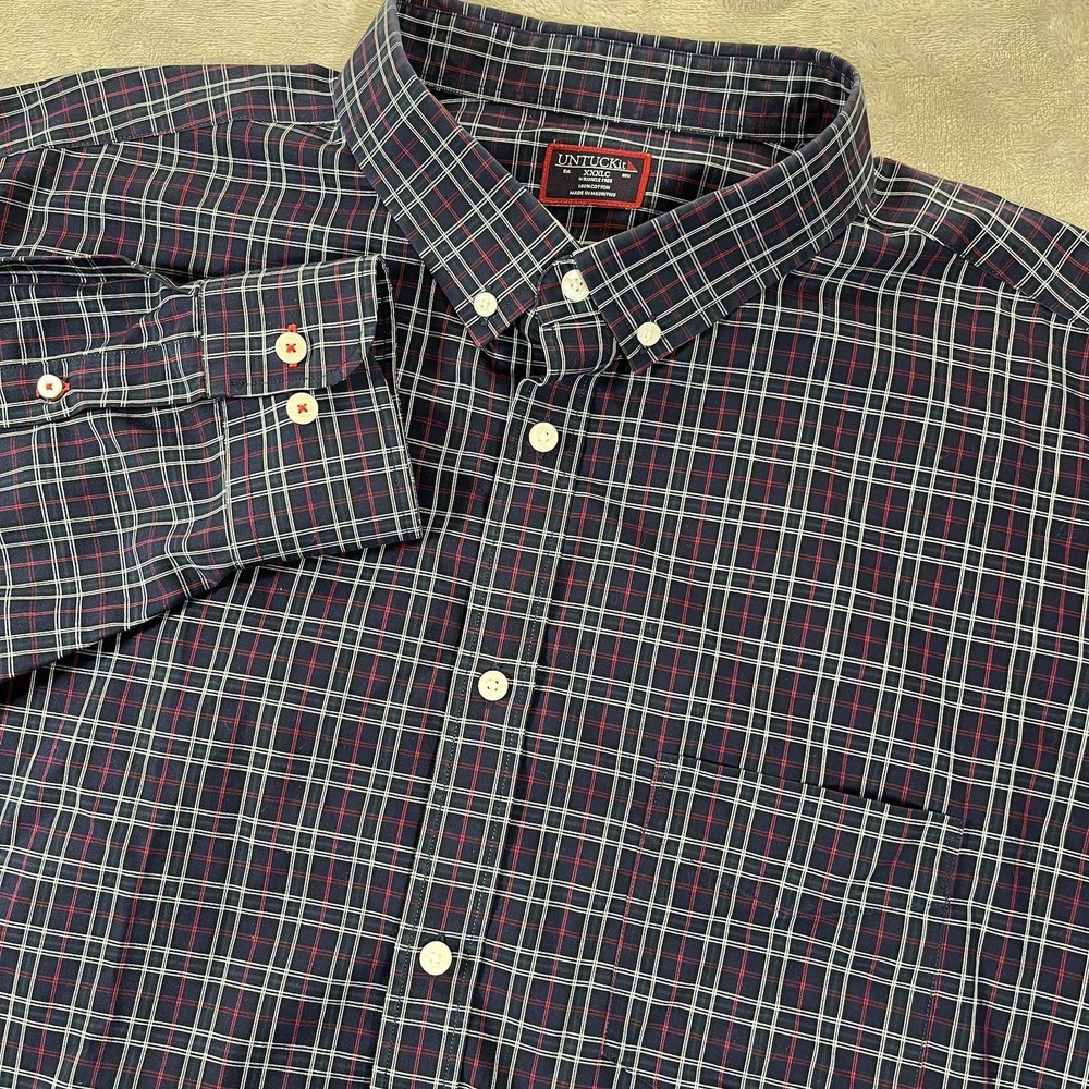 UNTUCKit Shirt Mens Perdera Button Front XXXLC Blue White Red Plaid LS Cotton